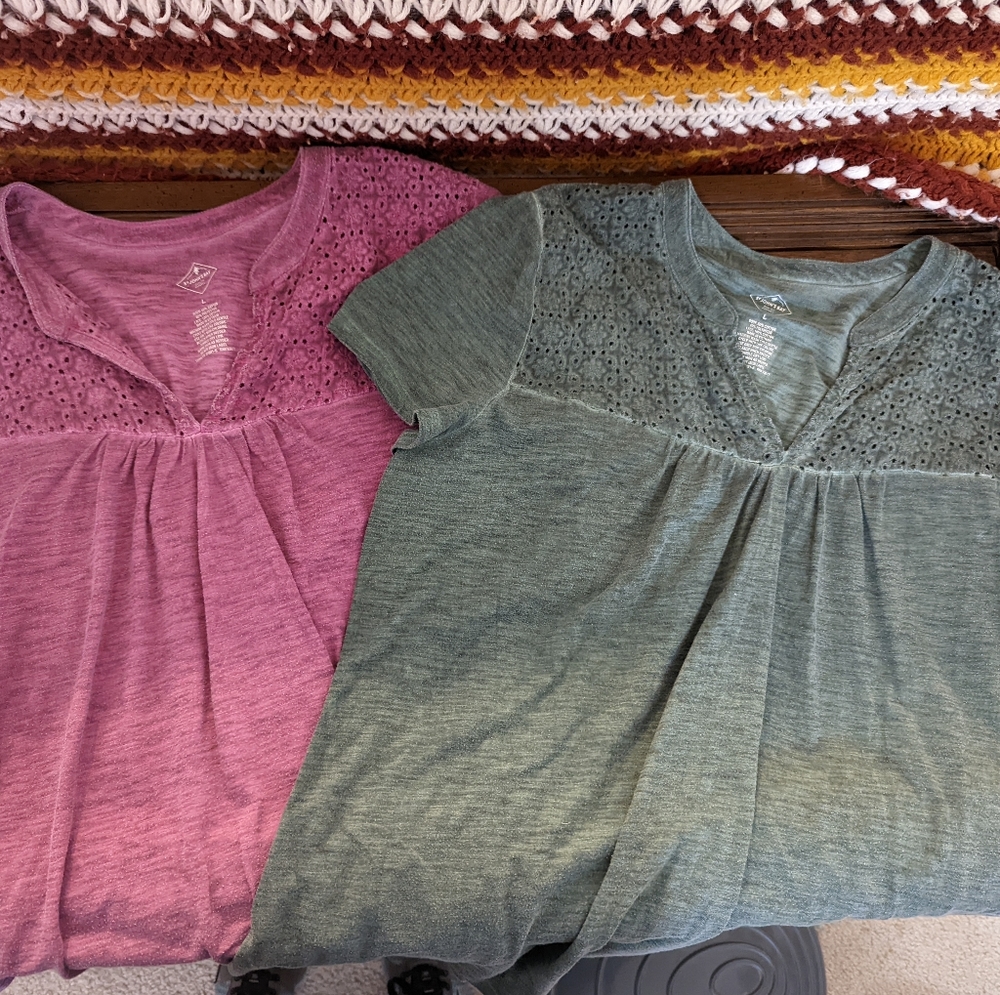 Green and Pink St. John's Bay Shirts L
